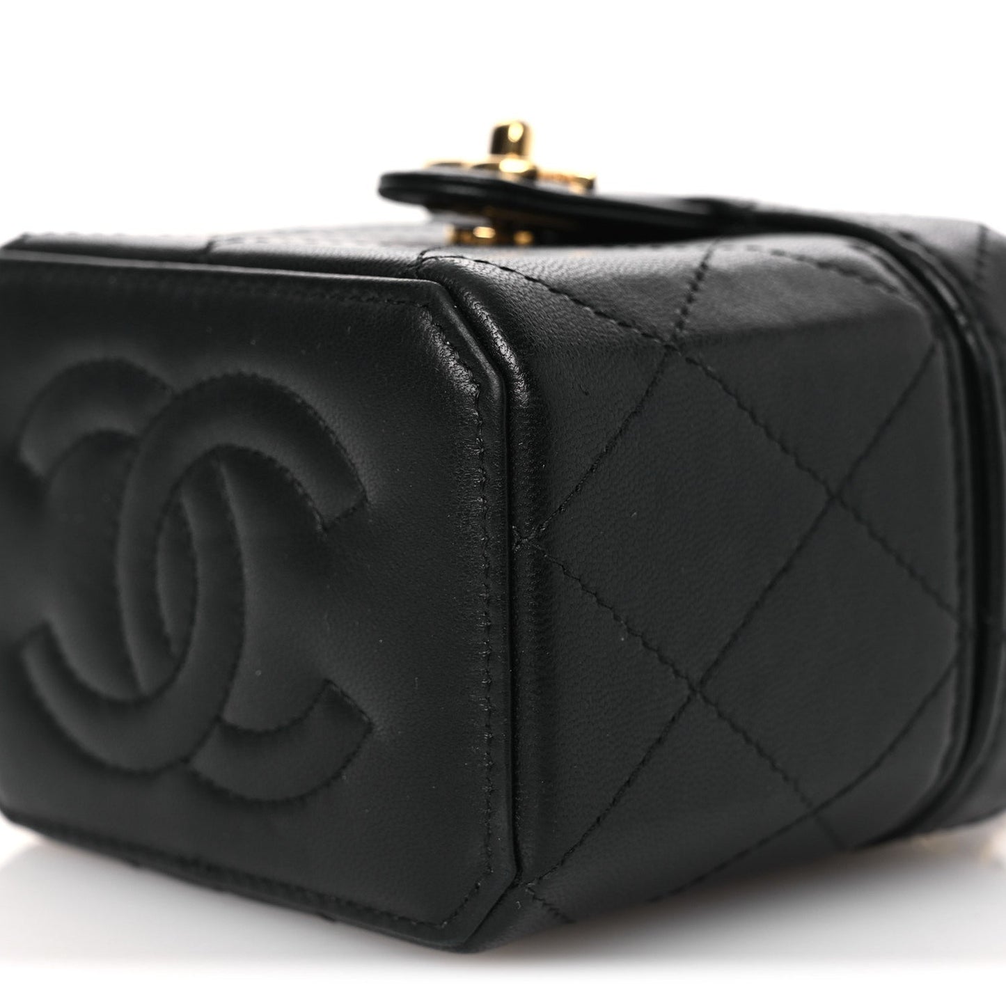 Lambskin Quilted Vanity Clutch With Chain Black