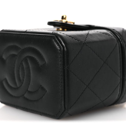 Lambskin Quilted Vanity Clutch With Chain Black