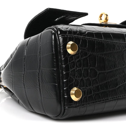 Calfskin Crocodile Embossed Mini Bel Air Carry All Bag Black