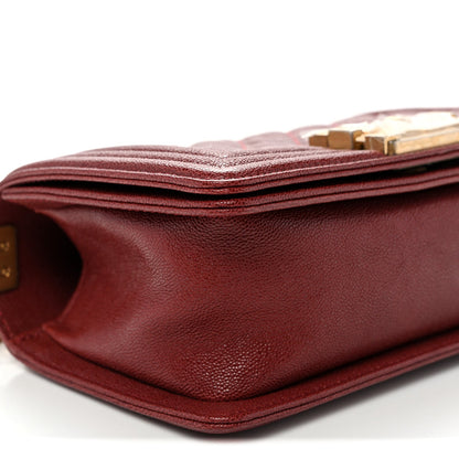 Caviar Quilted Small Boy Flap Burgundy