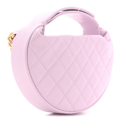 Shiny Caviar Quilted Bow Pouch Hobo Light Purple