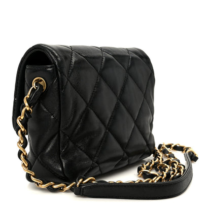 Lambskin Resin Quilted Mini Heart Square Flap Black