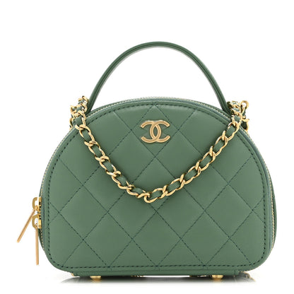 Lambskin Quilted Chic Riviera Top Handle Vanity Case Green