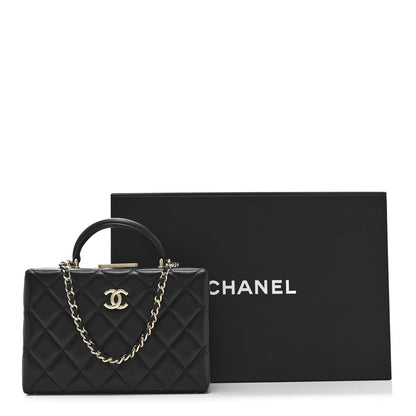 Lambskin Quilted Small CC Top Handle Box Bag Black