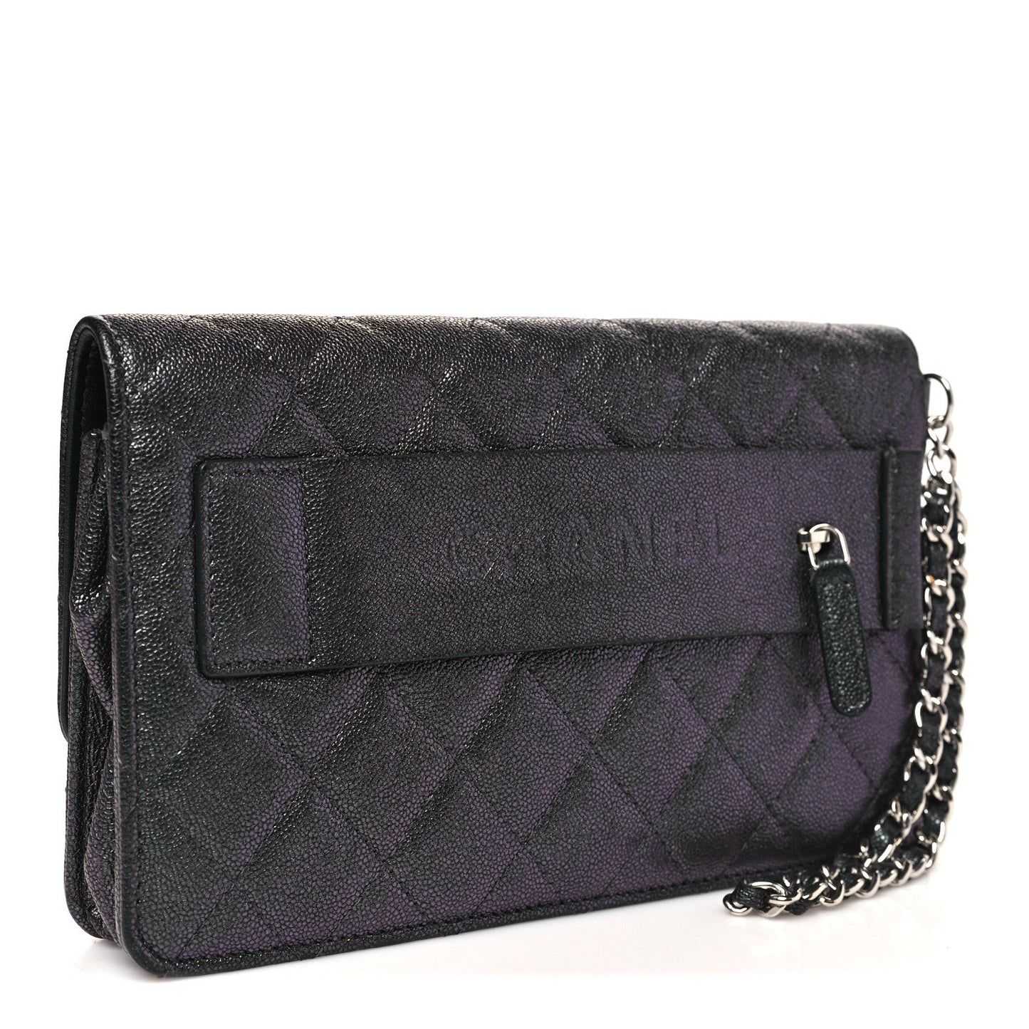 Iridescent Caviar Quilted Classic Pouch Clutch Black