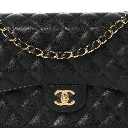 Caviar Quilted Jumbo Double Flap Black