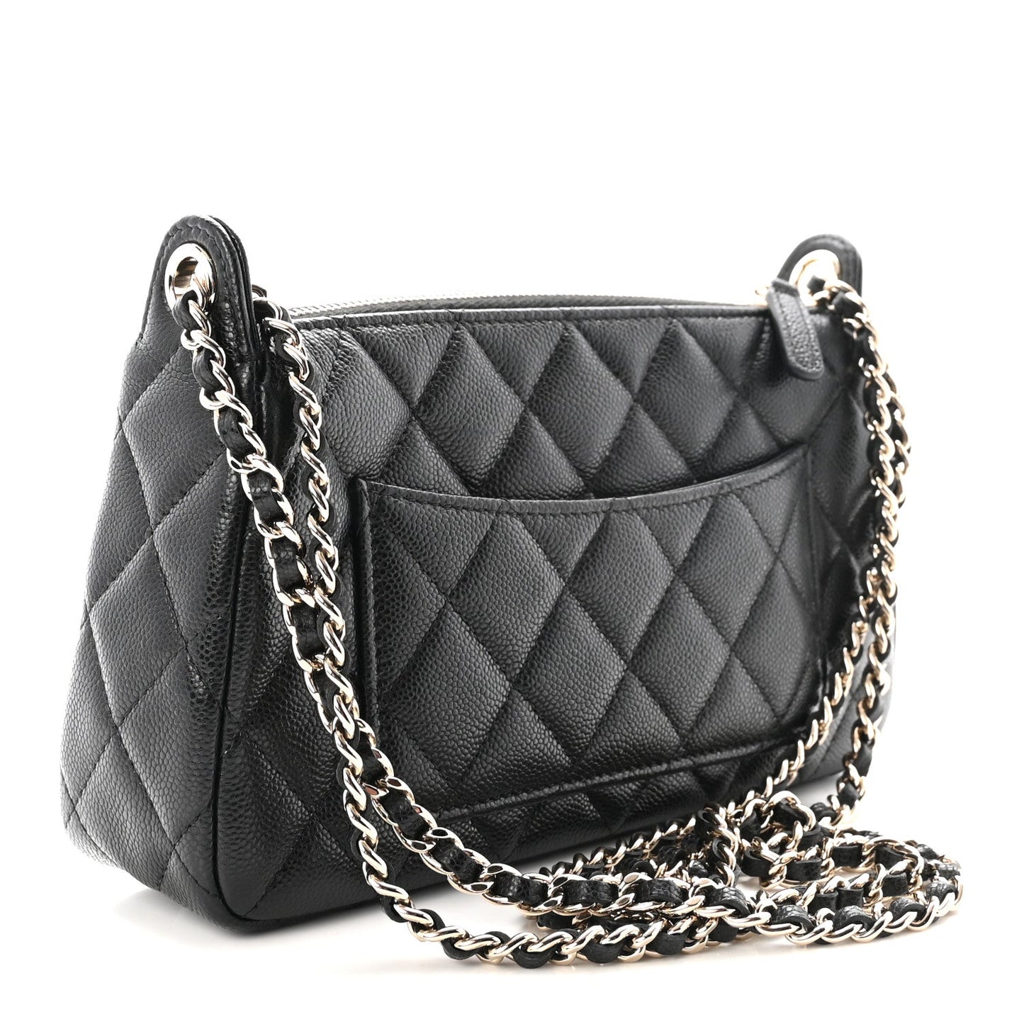 Caviar Quilted Purse With Chain Black