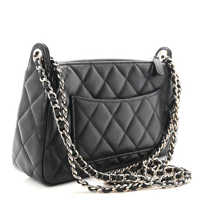 Caviar Quilted Purse With Chain Black