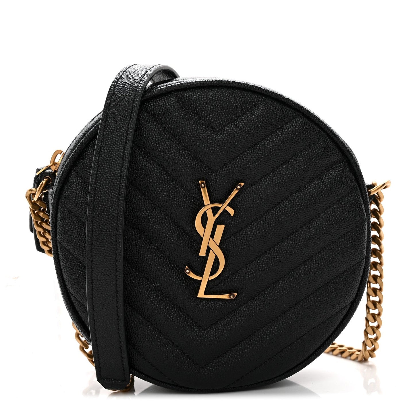 Grain De Poudre Matelasse Chevron Quilted Round Vinyle Camera Bag Black