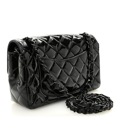 Patent Calfskin Quilted Mini Rectangular Flap So Black