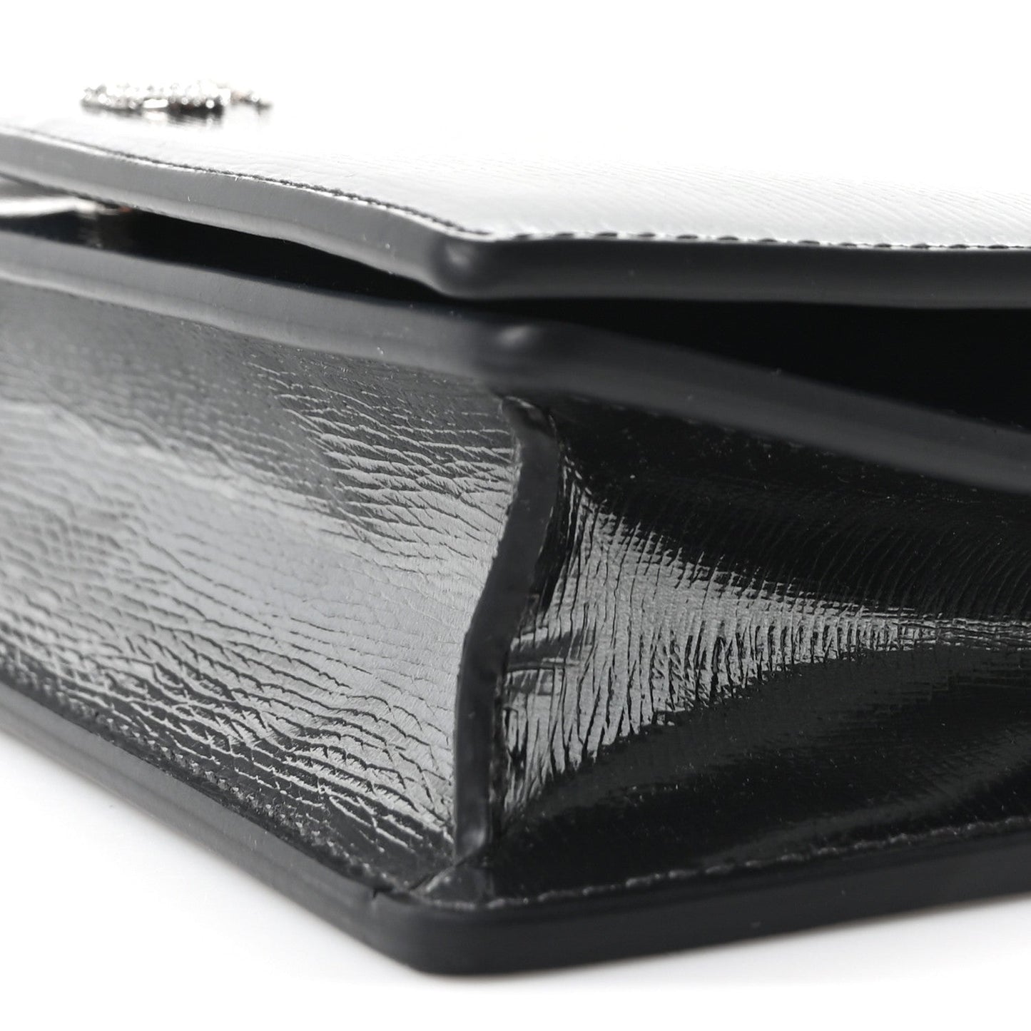 Textured Patent Bi-color GG Marmont Wallet on Chain  Silver Blue