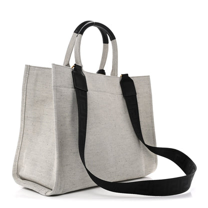 Canvas Calfskin Studded Large Logo Tote Bag Ecru Black