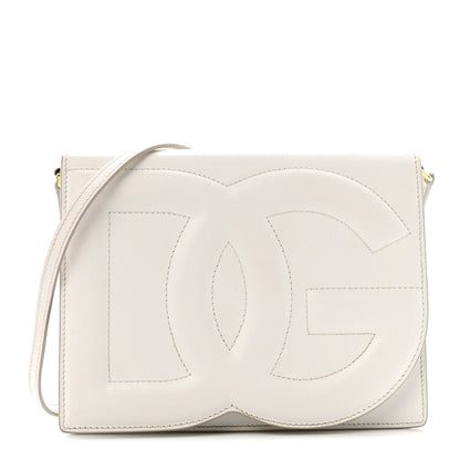 Calfskin DG Logo Flap Crossbody Bag White
