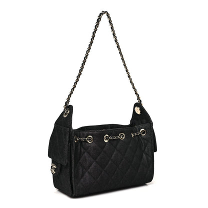 Denim Quilted Mini Chanel 25 Handbag Dark Blue
