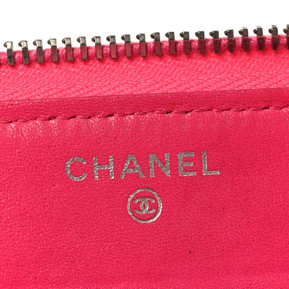 Lambskin Quilted Large Zip Around Organizer Wallet Pink