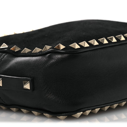 Calfskin Suede Rockstud Camera Crossbody Bag Black