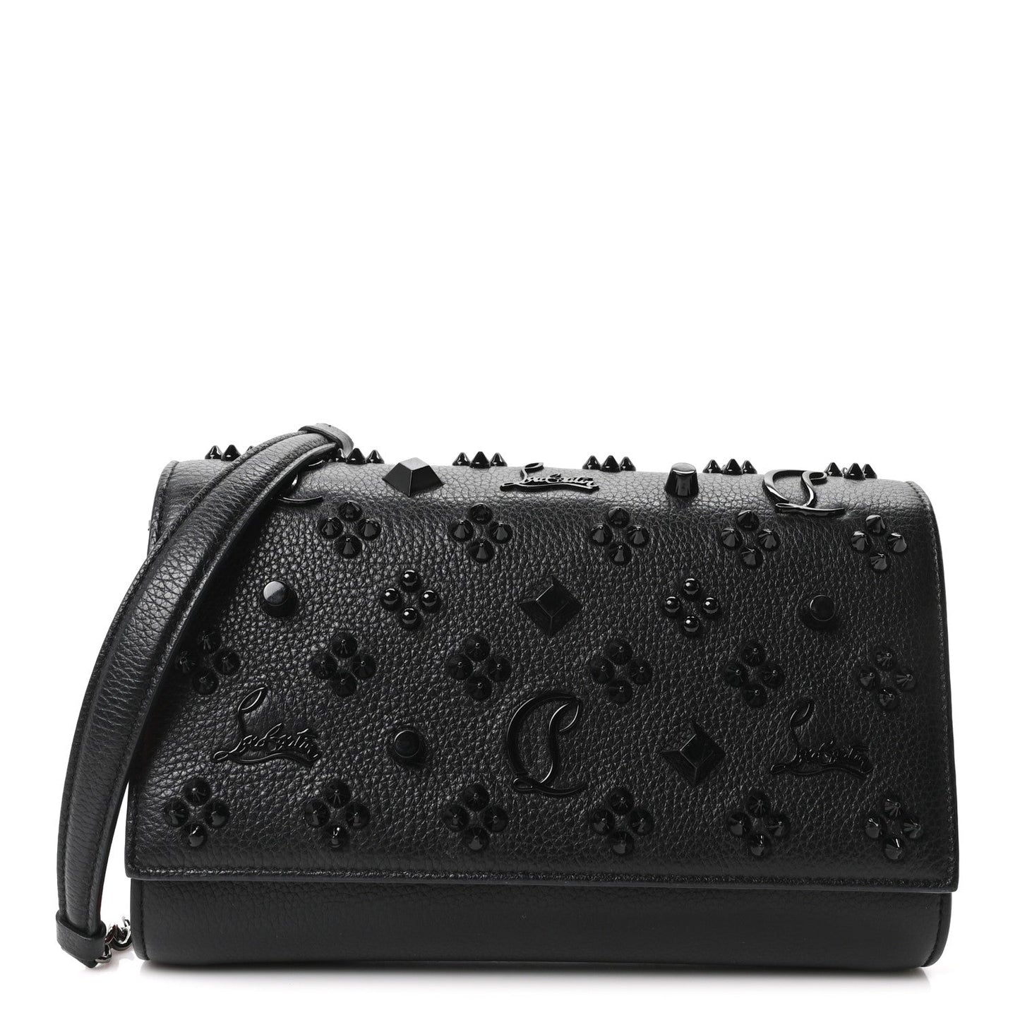 Calfskin Spikes Loubinthesky Paloma Clutch Black