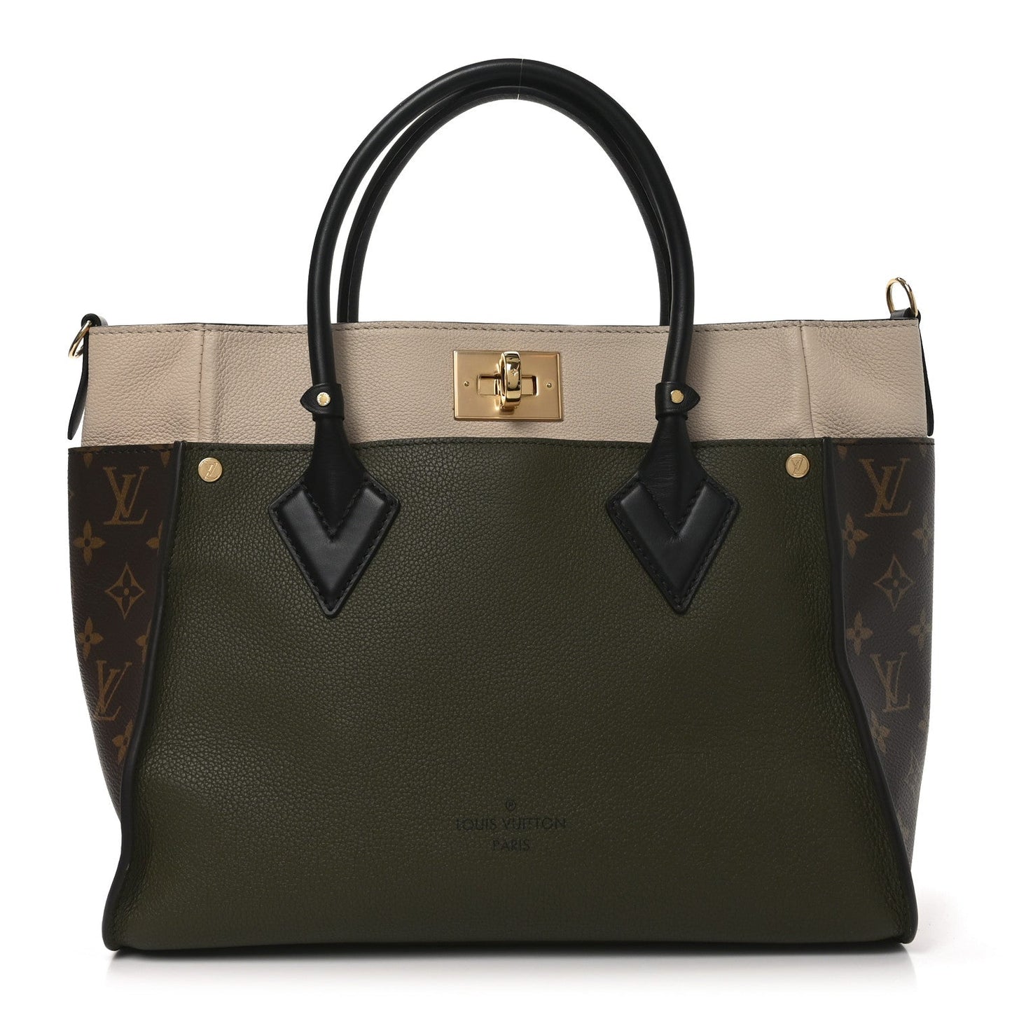 Calfskin Monogram On My Side MM Laurier Green Toffee Latte Beige