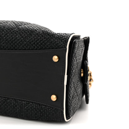 Braided Raffia Calfskin Small Chanel 25 Handbag Black White