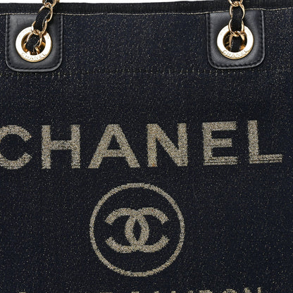 Lurex Canvas Mini Deauville Tote Navy Blue Gold