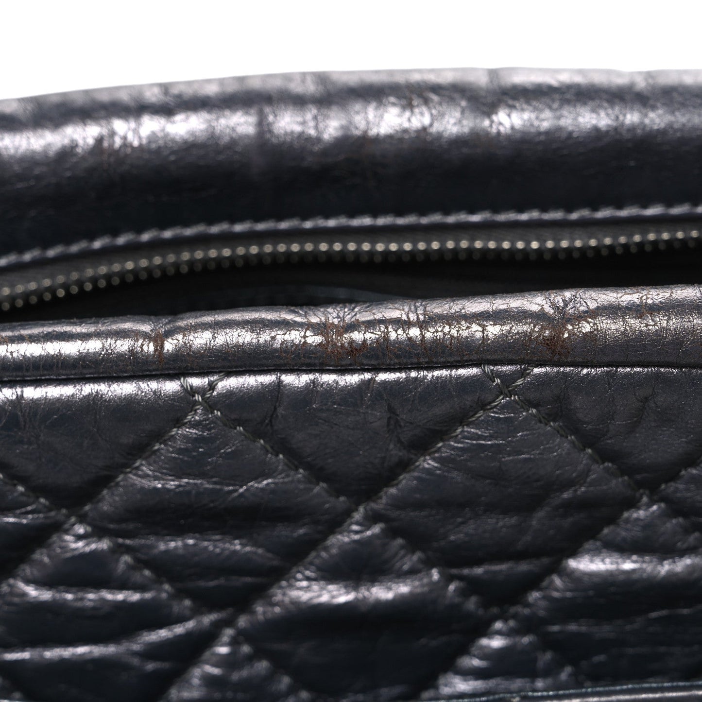 Metallic Aged Calfskin Quilted Large Reissue Camera Case Silver