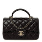 Lambskin Quilted Mini Top Handle Rectangular Flap Dark Brown