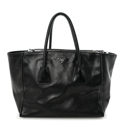 Glace Calf Twin Pocket Tote Black