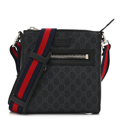 GG Supreme Monogram Web Small Flat Messenger Bag Black Grey