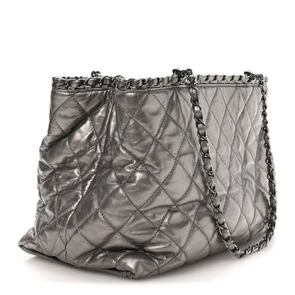 Metallic Calfskin Small Chain Me Tote Silver