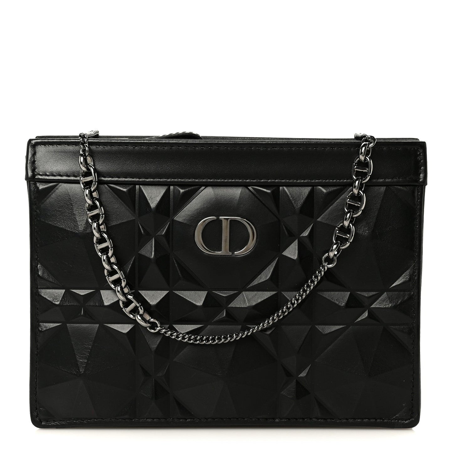 Calfskin Macrocannage Diamond Caro Zipped Pouch With Chain Black