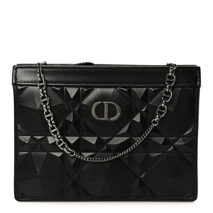 Calfskin Macrocannage Diamond Caro Zipped Pouch With Chain Black