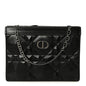 Calfskin Macrocannage Diamond Caro Zipped Pouch With Chain Black