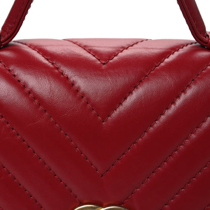 Calfskin Chevron Quilted Top Handle Flap Red