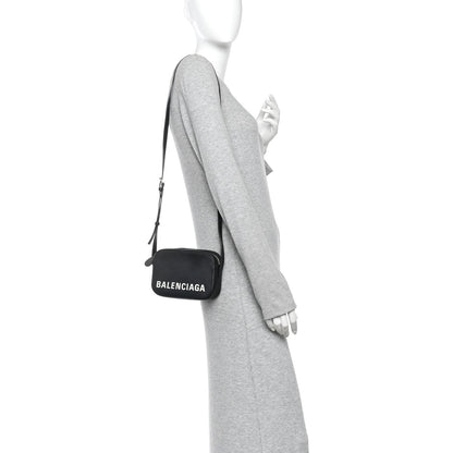 Signature Grained Calfskin Logo XS Ville Camera Bag Black White