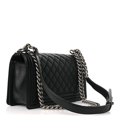 Calfskin Quilted Medium Boy Flap Black