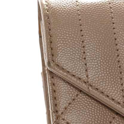 Grain De Poudre Textured Mixed Matelasse Medium Triquilt Monogram Satchel Dark Beige