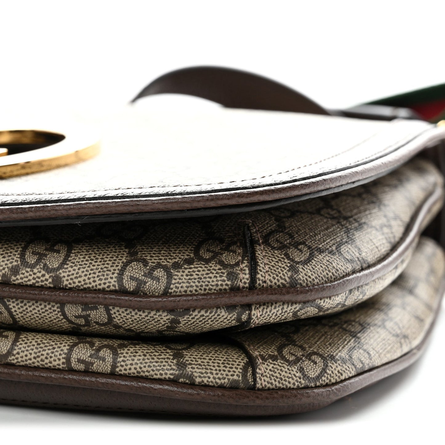 GG Supreme Monogram Textured Dollar Calfskin Web Medium Blondie Top Handle Shoulder Flap Bag Beige Ebony New Acero