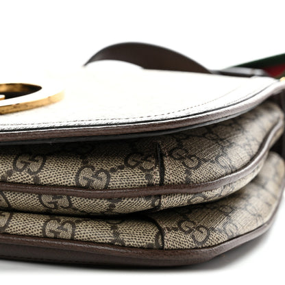 GG Supreme Monogram Textured Dollar Calfskin Web Medium Blondie Top Handle Shoulder Flap Bag Beige Ebony New Acero