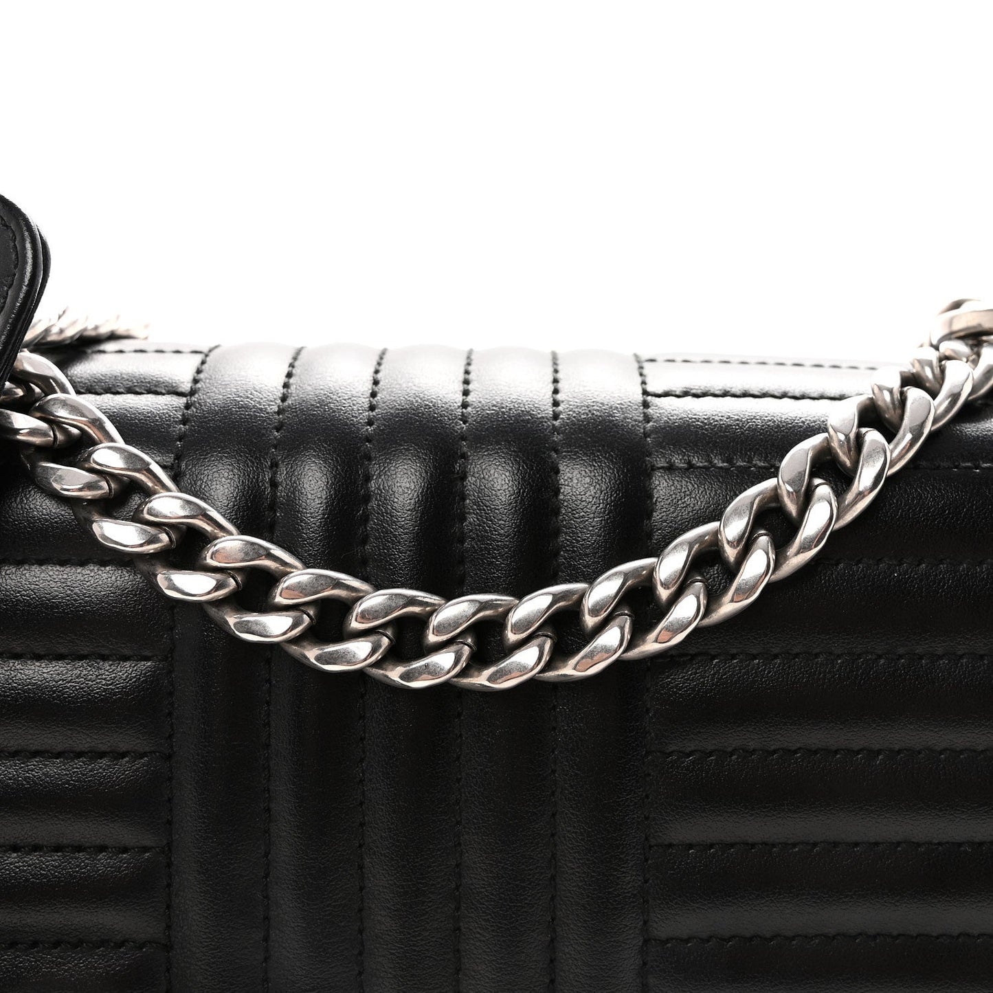 Soft Calfskin Impunture Diagramme Large Chain Flap Shoulder Bag Black