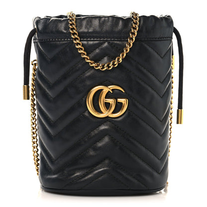 Calfskin Matelasse Mini GG Marmont 2.0 Bucket Bag Black