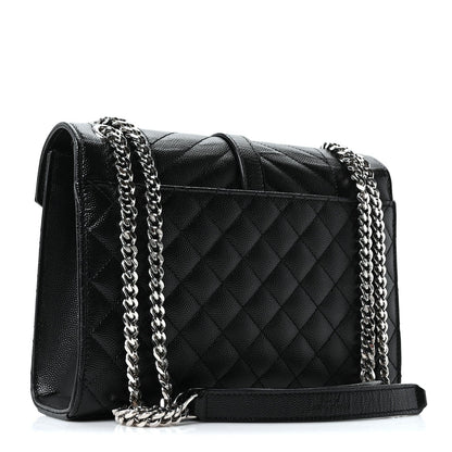 Grain De Poudre Textured Mixed Matelasse Triquilt Medium Monogram Satchel Black