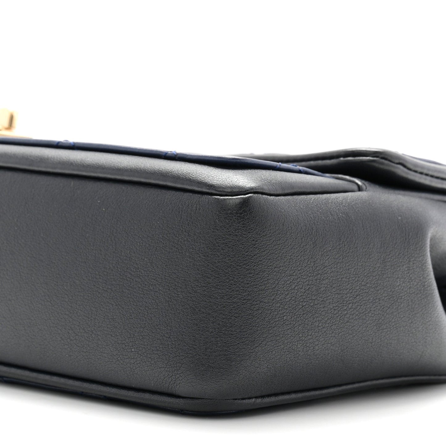 Lambskin Quilted Medium Graphic Flap Navy Black