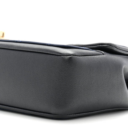 Lambskin Quilted Medium Graphic Flap Navy Black