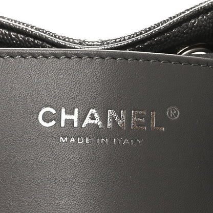 Metallic Caviar Quilted Small Chanel 25 Handbag Silver
