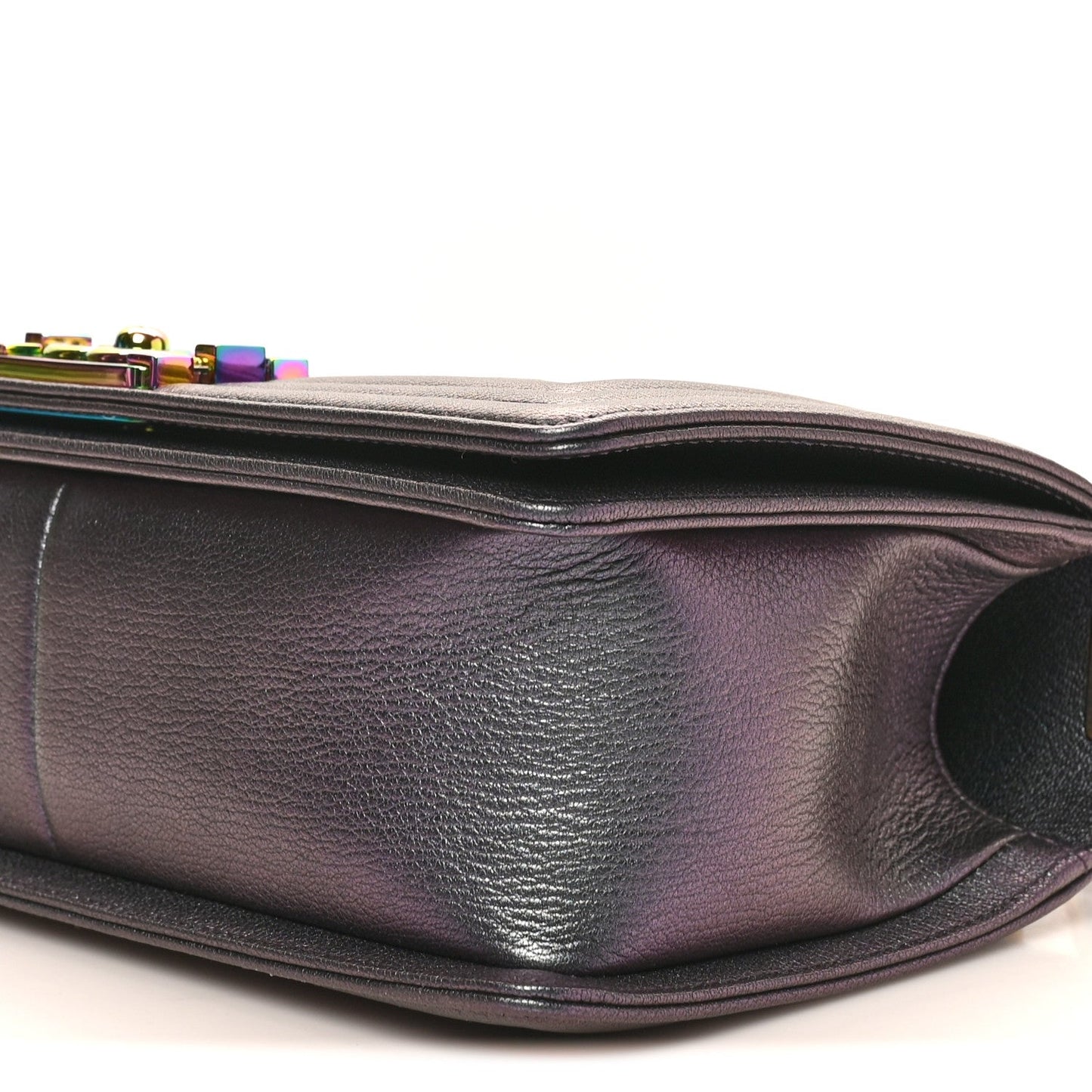 Iridescent Goatskin Quilted Medium Boy Flap Purple