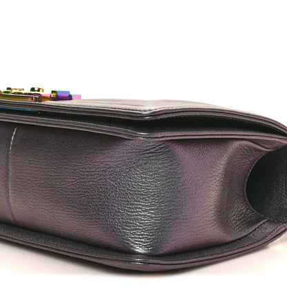 Iridescent Goatskin Quilted Medium Boy Flap Purple