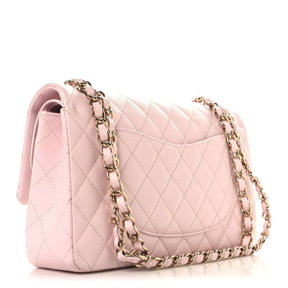 Caviar Quilted Medium Double Flap Light Pink