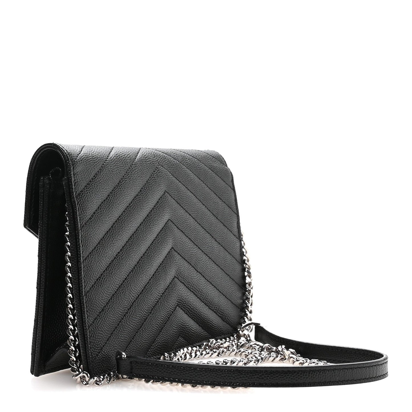 Grain De Poudre Matelasse Chevron Monogram Envelope Chain Wallet Black