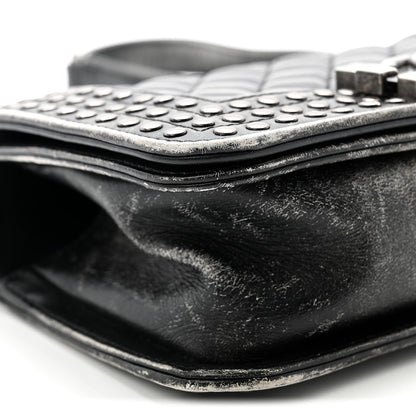 Faded Calfskin Quilted Small Studded Boy Flap Grey