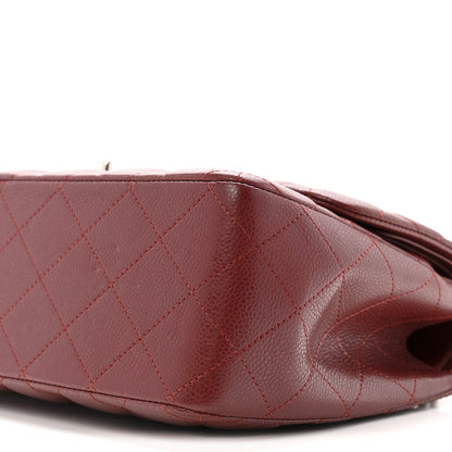 Caviar Quilted Jumbo Double Flap Dark Red